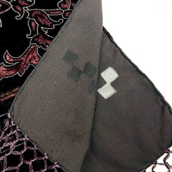 Dark Burgundy Scarf Shawl Burnout Velvet Silk Lined Fringes - Picture 13 of 14